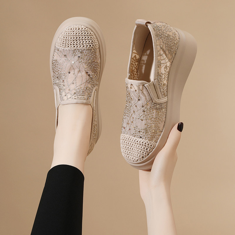 内增高女鞋2025夏季新款网面透气厚底休闲鞋搭配裙子的鞋子乐福鞋