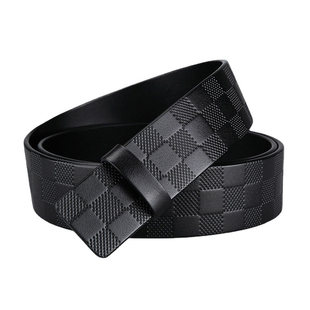 无夹层自动扣男士皮带真皮不带头格纹头层牛皮棋盘格打孔裤腰带