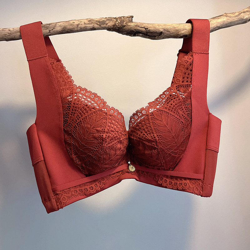 内衣女聚拢收副乳防下垂调整型蕾丝红色文胸套装结婚本命年胸罩潮