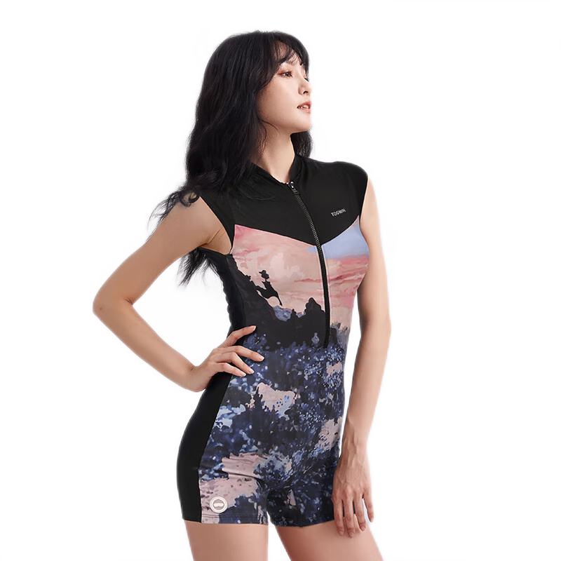 TOSWIM连体平角泳衣女短袖圆领