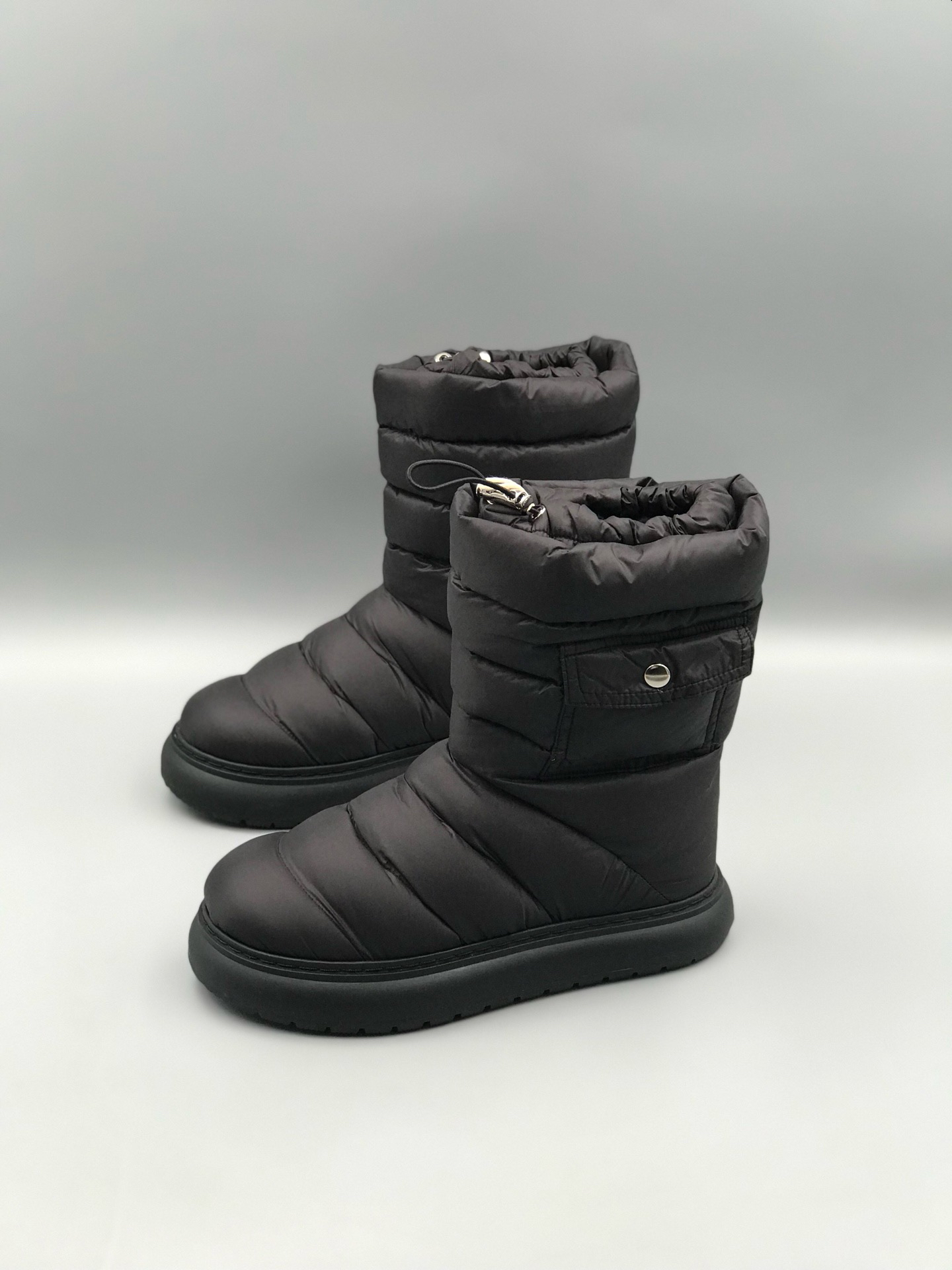 黑色口袋款 鹅绒布雪地靴 90绒 抽绳防风保暖 软底 舒适好穿 女鞋