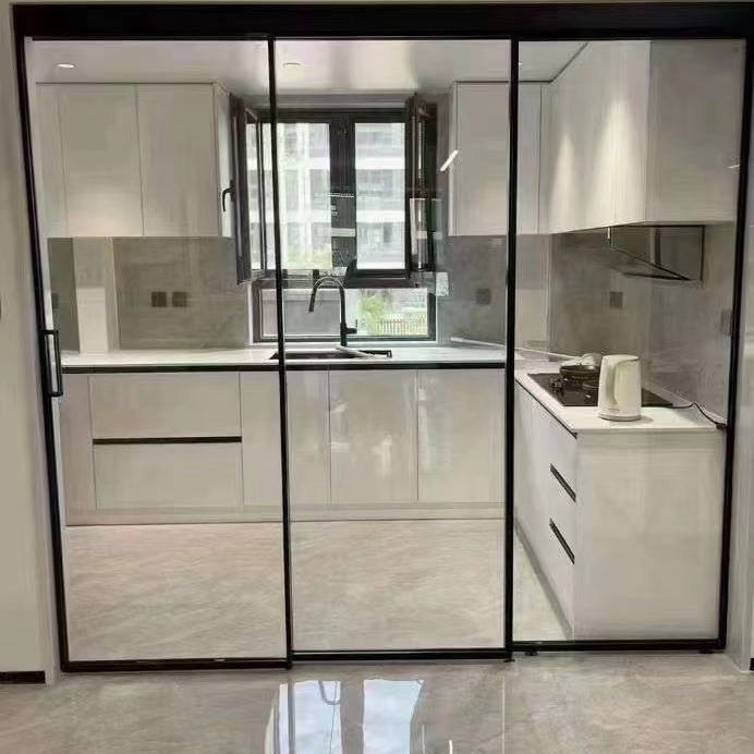 定制厨房推拉门三联动极窄边框吊轨卫生间阳台移门铝镁合金玻璃门