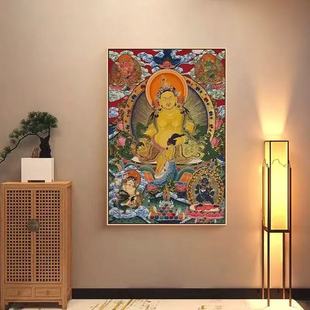 西藏手绘黄财神唐卡挂画非遗矿物颜料招财纳福客厅玄关实木装裱装