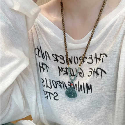 天然A货蓝水翡翠佛公吊坠弥勒佛项链沉香小米珠毛衣链新中式女款