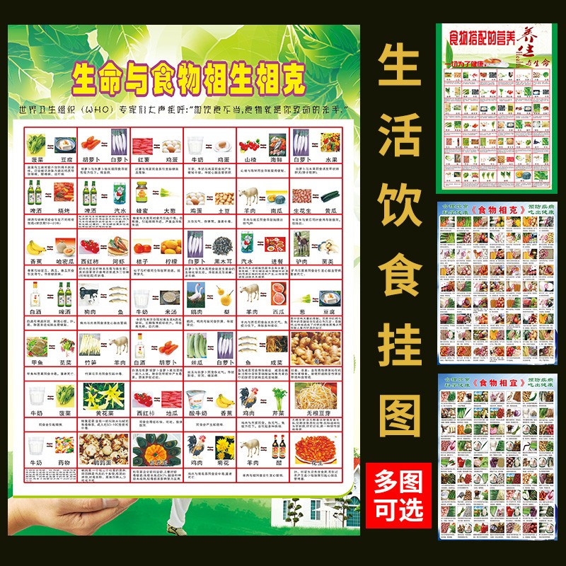 食物相宜相克相生图饮食食疗食谱蔬菜水果搭配养生挂图墙贴全套