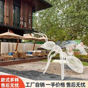 户外不锈钢镂空蚂蚁雕塑公园商场草坪网格发光动物落地装 饰摆件品