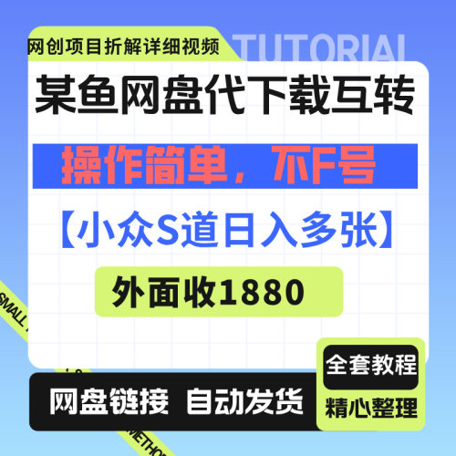某鱼网盘代下载互转，操作简单，不F号，小众S道日入多张