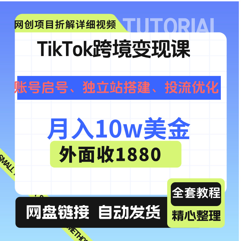 TikTok跨境变现课：账号起号、独立站搭建、投流优化月入10w美金