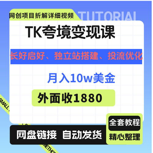 TikTok跨境变现课：账浩启浩、独立站搭建、投流优化月入10w美金