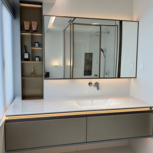 天然奢石高定浴室柜组合实木定制浴室柜洗漱台洗手盆柜组合