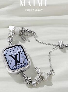 宣人适用applewatchS11s10表带捕梦网水晶串珠款iwatch S9/8吊坠金属表带苹果手表se/7/6女手表链