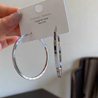 耳环圈圈银针大圆圈圈耳环个性大圆圈百搭圆环耳圈S925银针九月十