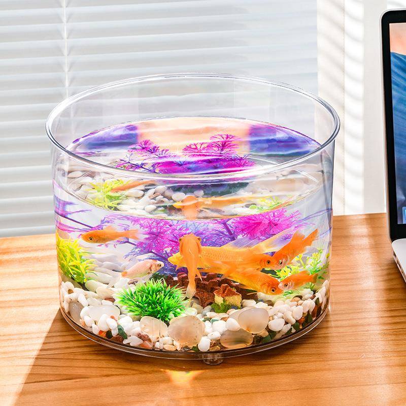 旋转圆柱形水族鱼缸造景生态创意桌面微景观乌龟缸可分隔小斗鱼盒