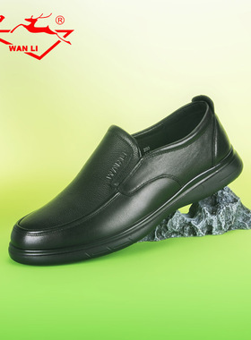 万里新款商务休闲鞋真皮一脚蹬男鞋舒适平底圆头单鞋HYT1125