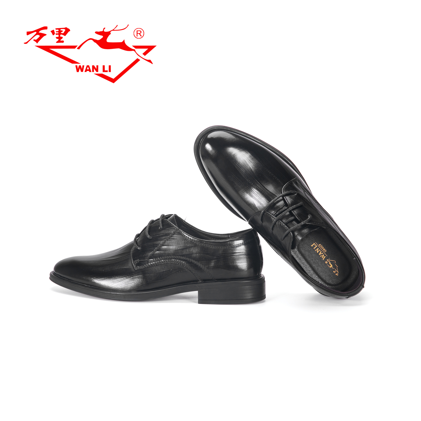 万里新款真皮商务正装鞋百搭系带男单鞋舒适粗跟休闲鞋BET1248