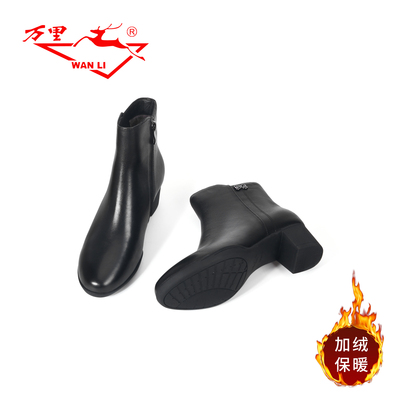 万里新款女士短筒靴真皮时尚棉靴加绒保暖方跟冬季女靴BWT6157