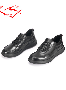 万里新款时尚男士休闲鞋舒适平底通勤单鞋百搭系带真皮鞋BGT1201