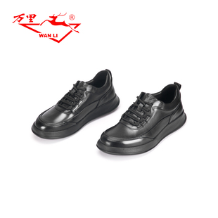 万里新款时尚男士休闲鞋舒适平底通勤单鞋百搭系带真皮鞋BGT1201