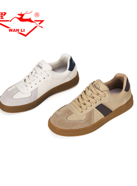 万里新款平底休闲单鞋百搭系带圆头低帮鞋时尚拼色男鞋BQT1232