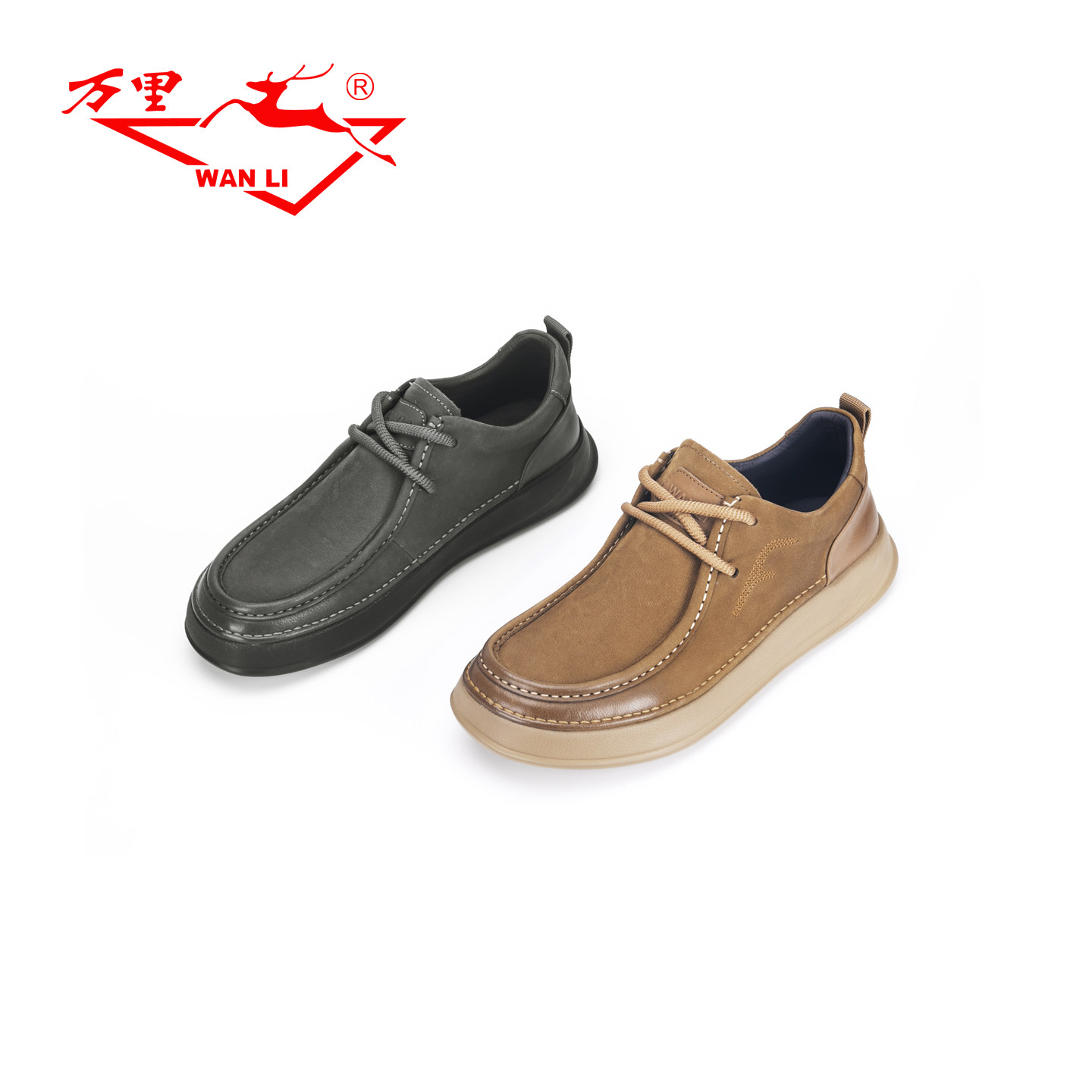 万里新款真皮休闲鞋舒适一脚蹬平底鞋百搭圆头低帮男单鞋BGT1206