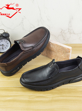 万里新款真皮男鞋舒适软皮轻便一脚蹬单鞋百搭圆头休闲鞋SET1995