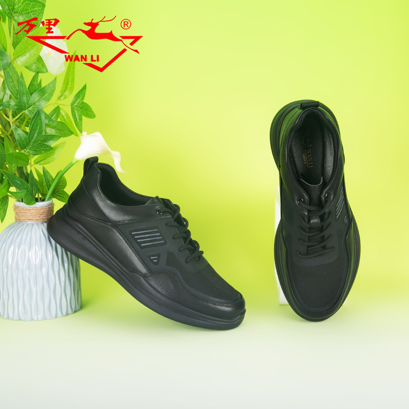 万里休闲圆头系带男鞋