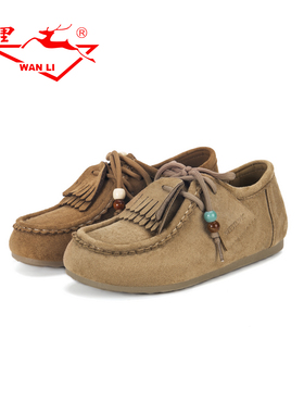 万里新款休闲单鞋舒适圆头平底鞋复古通勤百搭系带女鞋BGT2365