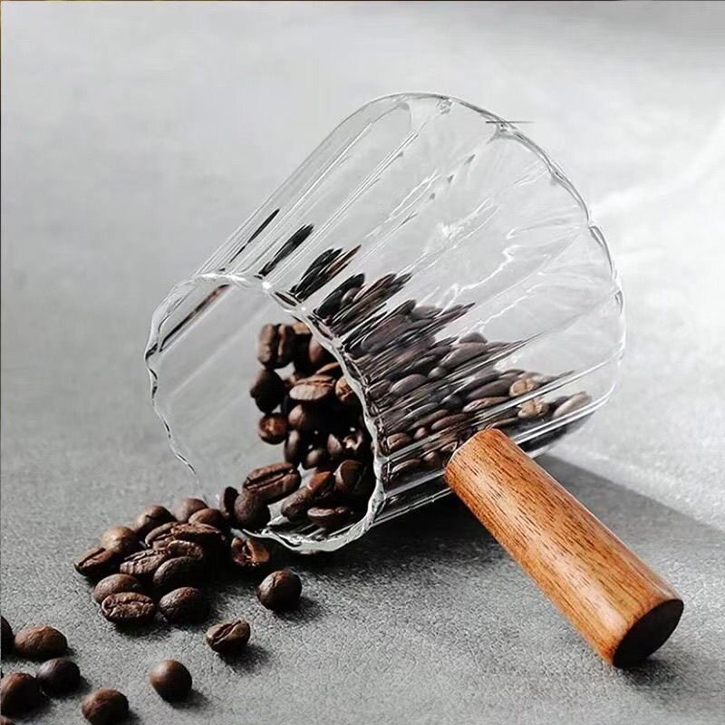 [特卖]竖纹玻璃小奶盅150ml实木手柄浓缩咖啡萃取杯小奶壶奶罐