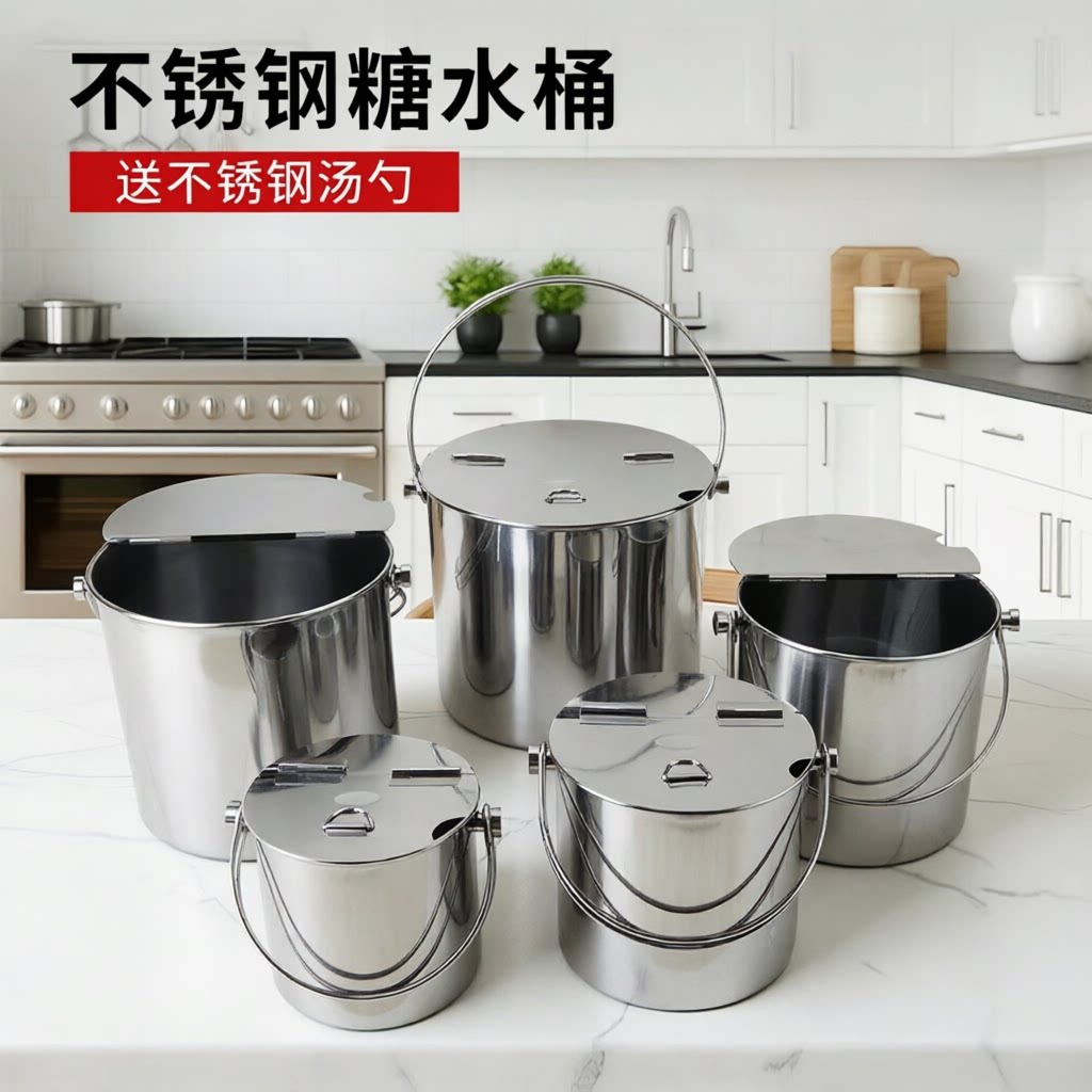 加厚翻盖式手提便携商用糖水桶图片