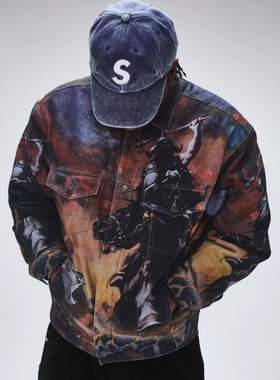 FCG自主FW24ShearlingJacket联名暗黑骑士斩蛇羊羔绒牛仔夹克外套