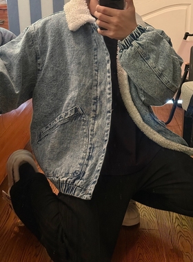 FCG自主FW24 Faux Shearling Lined Bomber Jacket羊羔绒牛仔夹克