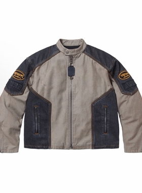 FCG＆SS25 Cotton Jacket联皮革徽章刺绣贴花拉链拉链机车夹克