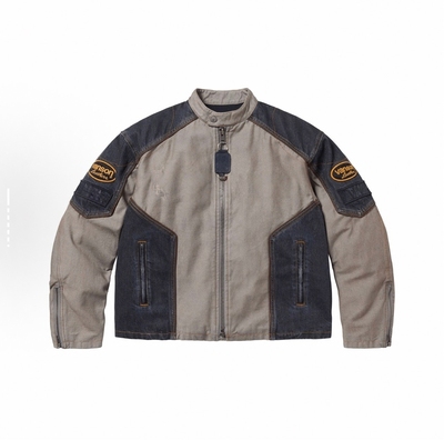 FCG＆SS25 Cotton Jacket联皮革徽章刺绣贴花拉链拉链机车夹克