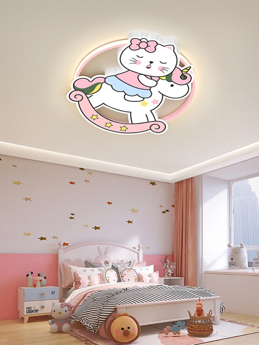 儿童房卧室灯女孩房间灯温馨创意卡通旋转木马公主房护眼吸顶灯具