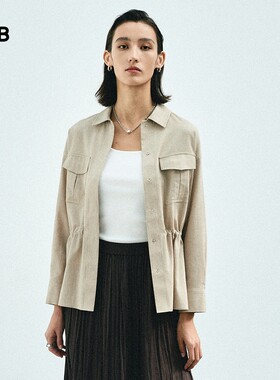 ICB日系秋季通勤宽松棉混纺方领收腰短款风衣薄外套上衣商场同款