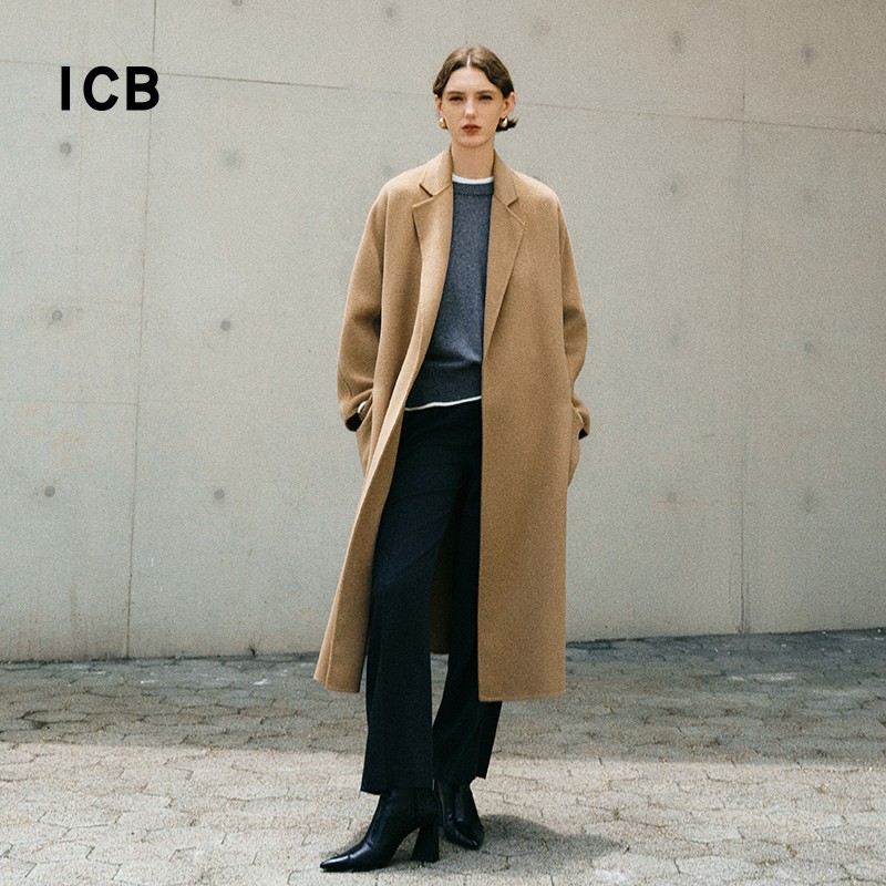 羊绒羊毛混纺中长呢大衣商场同款