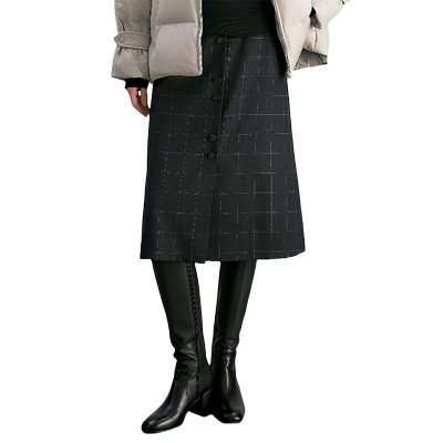 通勤羊毛混纺格子半身裙商场同款