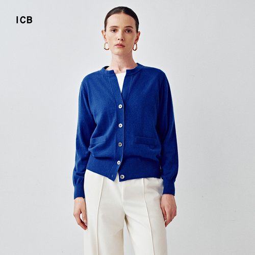 山羊绒圆领针织羊绒开衫商场同款