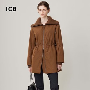 通勤直筒宽松混纺夹棉外套上衣海军领棉衣商场同款 ICB日系秋冬季