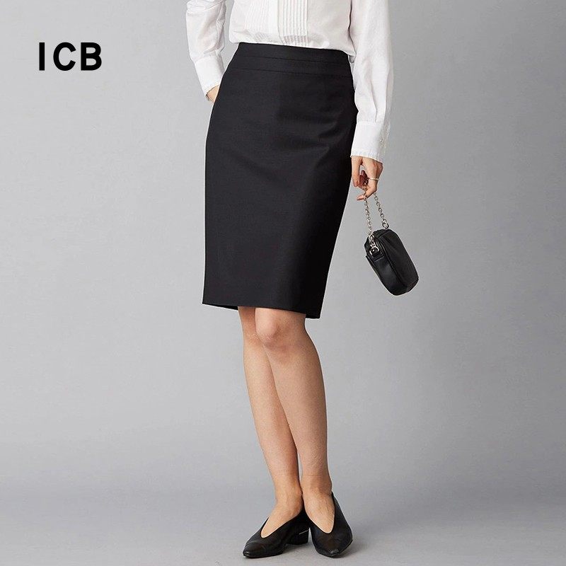 ICB日系春秋季通勤职业OL羊毛混纺直筒半身裙一步西装裙商场同款