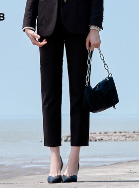 ICB日系秋季通勤职业OL纯羊毛锥形九分裤半松紧腰西装裤商场同款