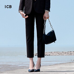 裤 ICB日系秋季 通勤职业OL纯羊毛锥形九分裤 半松紧腰西装 商场同款
