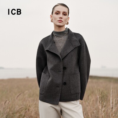 通勤宽松羊毛立领呢外套商场同款