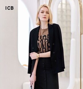 休闲西服商场同款 ICB日系春季 通勤职业OL直筒棉混纺双排扣薄西装