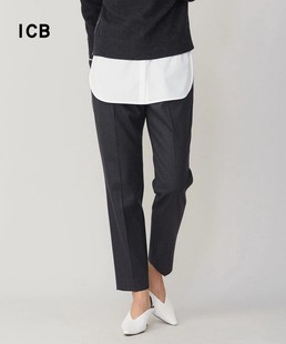 商场同款 休闲烟管裤 通勤职业OL宽松羊毛混纺锥形长裤 ICB日系秋季