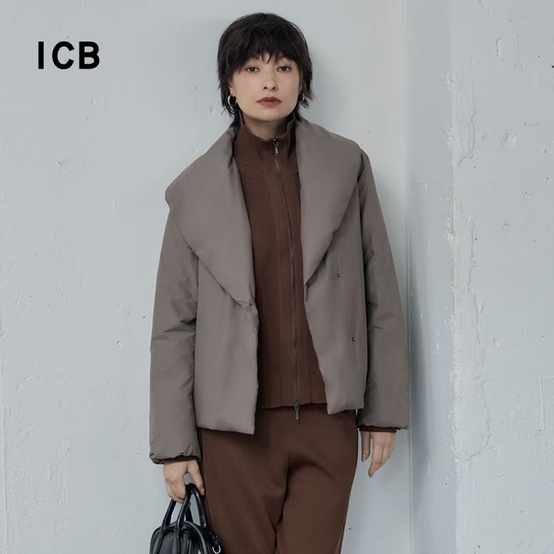 大翻领短款混纺羽绒衣商场同款