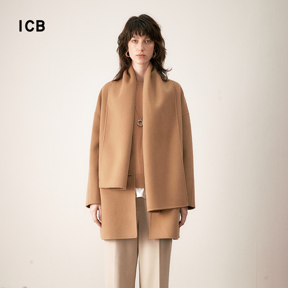 羊毛桑蚕丝混纺毛呢大衣商场同款