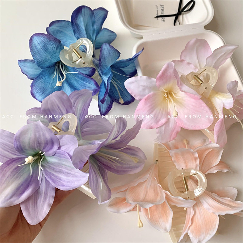 小众个性百合花朵双面抓夹简约百搭气质后脑勺半扎发夹子头饰发饰