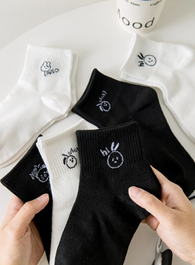 黑色袜子女短袜浅口春夏薄款透气吸汗船袜韩国学生低帮白色短筒袜