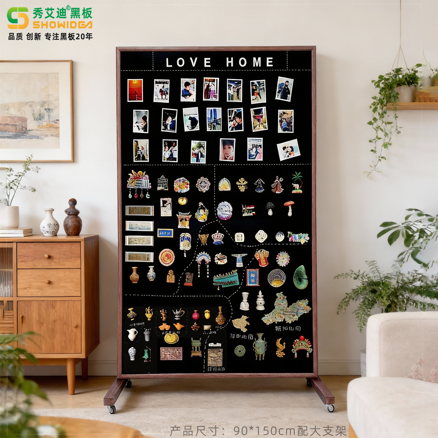 秀艾迪  实木边框磁性立式小黑板广告牌冰箱贴展示牌可写双面展示